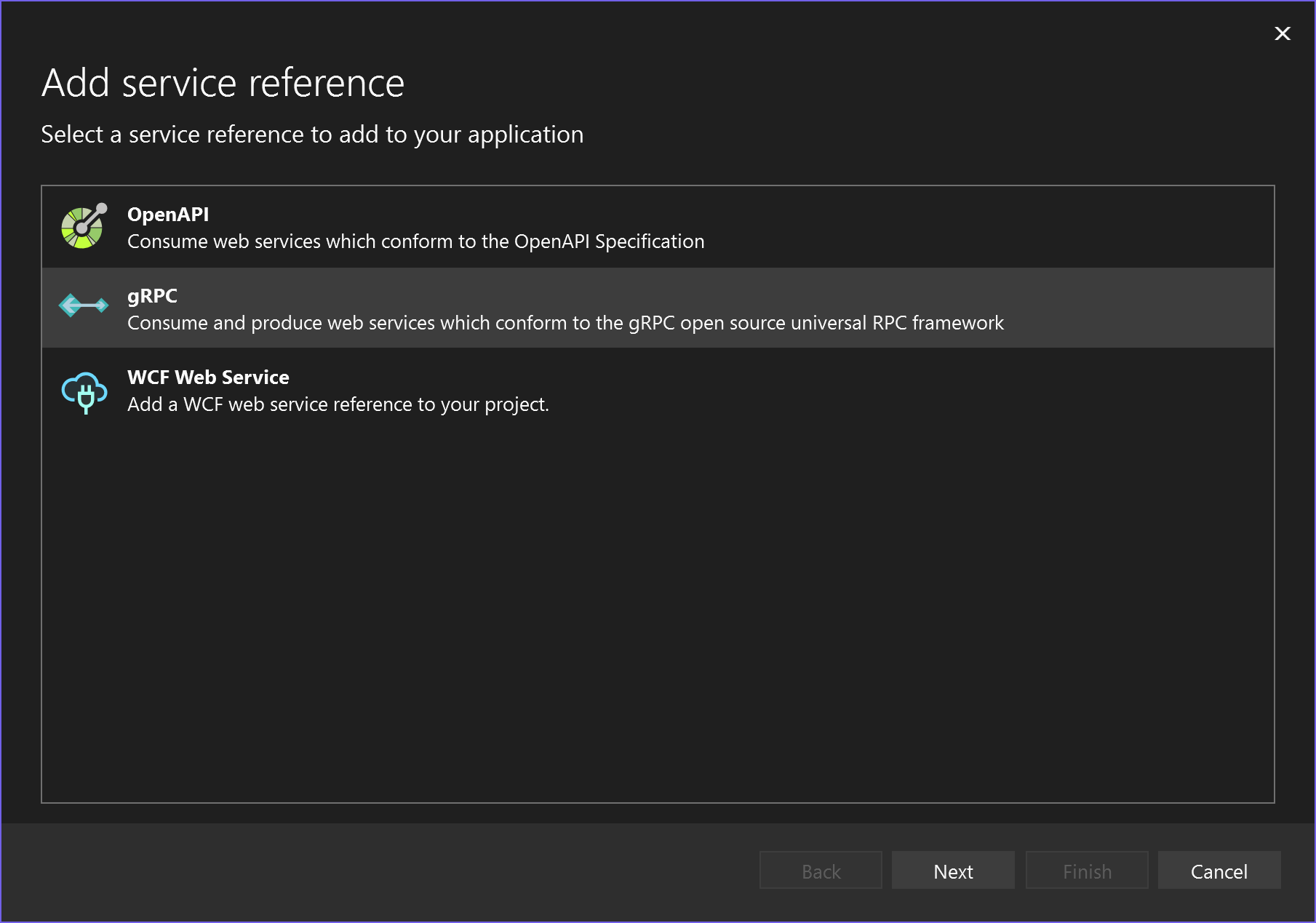 Select a grpc reference